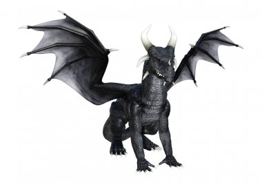 3D render fantezi siyah beyaz ejderha