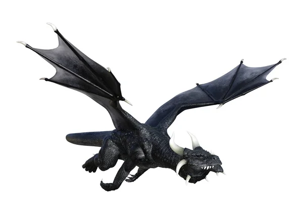 Fantaisie de rendu 3D Dragon noir sur blanc — Photo