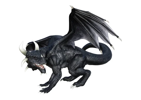 3D rendering Fantasy Black Dragon op wit — Stockfoto