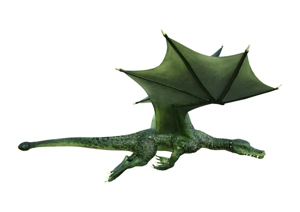Rendering Grön Saga Dragon Isolerad Vit Bakgrund — Stockfoto