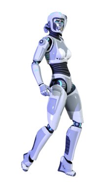 3D render kadın Robot üzerinde beyaz