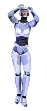 3D render kadın Robot üzerinde beyaz