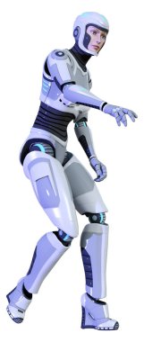 3D render kadın Robot üzerinde beyaz