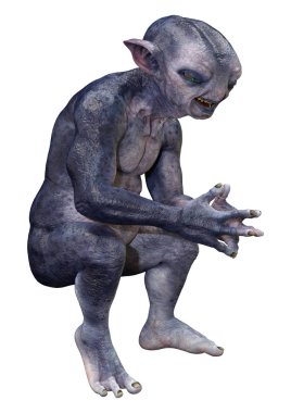 3D Rending Blue Alien on White