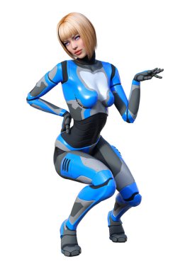 3D render kadın Robot üzerinde beyaz