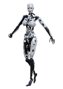 3D render kadın Robot üzerinde beyaz