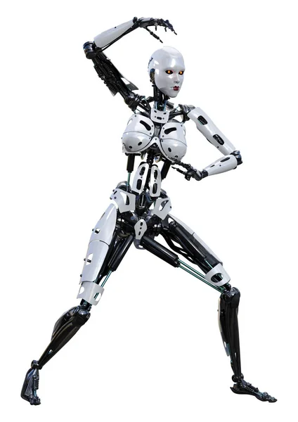 Robot femelle de rendu 3D sur blanc — Photo