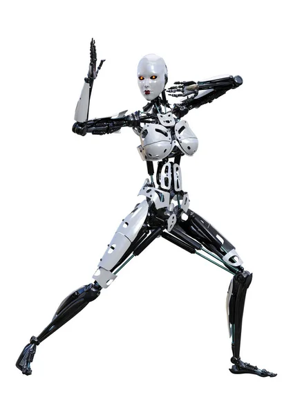 3D Rendering robot femminile su bianco — Foto Stock