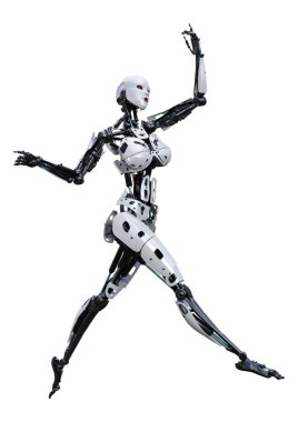 3D render kadın Robot üzerinde beyaz