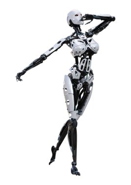 3D render kadın Robot üzerinde beyaz