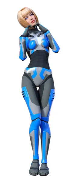 3D Renderização Robô Feminino em Branco — Fotografia de Stock