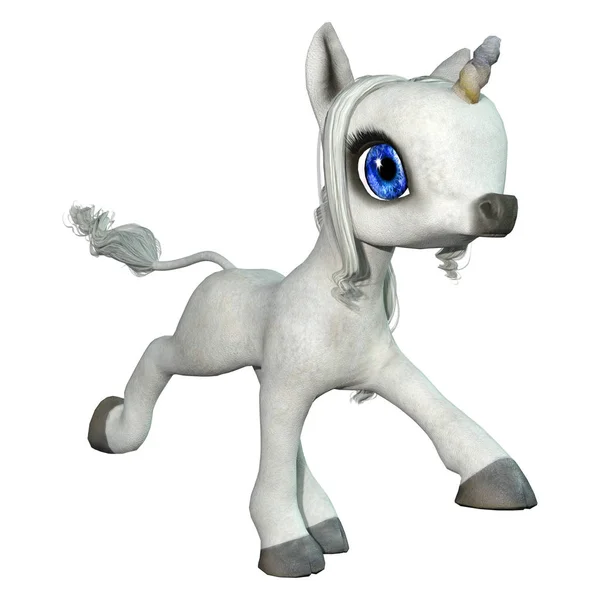 3D-rendering sprookje Little White Unicorn op wit — Stockfoto