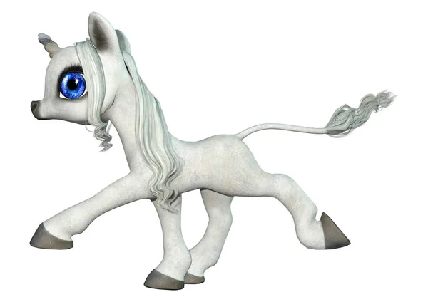 3D Rendering Fairy Tale Little White Unicorn on White — Stock Photo, Image