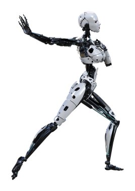 3D render kadın Robot üzerinde beyaz