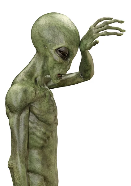 3D Rendering Green Alien on White — Stock Photo, Image