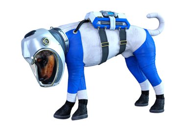 3d Rendering Astronot Köpek Beyaz