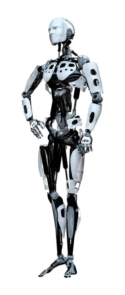 Robot masculino de renderización 3D en blanco — Foto de Stock