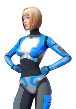 3D render kadın Robot üzerinde beyaz