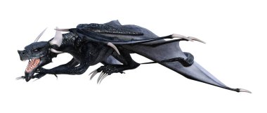 Beyaz arka planda izole edilmiş bir fantezi ejderhanın 3 boyutlu canlandırması