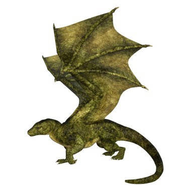 Beyaz arka planda izole edilmiş bir fantezi ejderhanın 3 boyutlu canlandırması