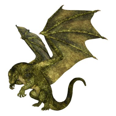 Beyaz arka planda izole edilmiş bir fantezi ejderhanın 3 boyutlu canlandırması