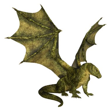 Beyaz arka planda izole edilmiş bir fantezi ejderhanın 3 boyutlu canlandırması