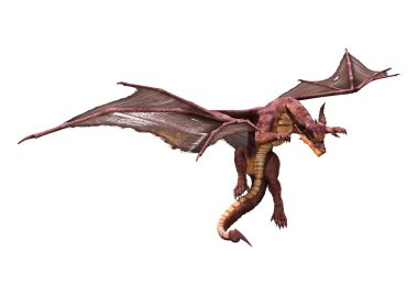 Beyaz arka planda izole edilmiş bir fantezi ejderhanın 3 boyutlu canlandırması