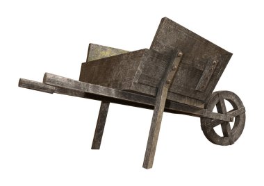 Beyaz arkaplanda izole edilmiş bir retro el arabasının 3d görüntülemesi