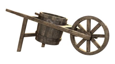 Beyaz arkaplanda izole edilmiş bir retro el arabasının 3d görüntülemesi