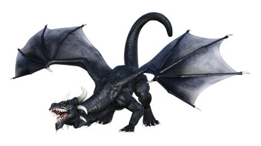 Beyaz arka planda izole edilmiş bir fantezi ejderhanın 3 boyutlu canlandırması