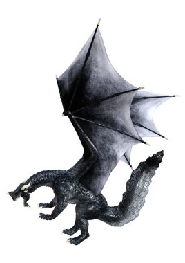 Beyaz arka planda izole edilmiş bir fantezi ejderhanın 3 boyutlu canlandırması