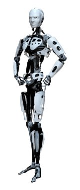 Beyaz arkaplanda izole edilmiş bir erkek robotun 3B görüntülemesi