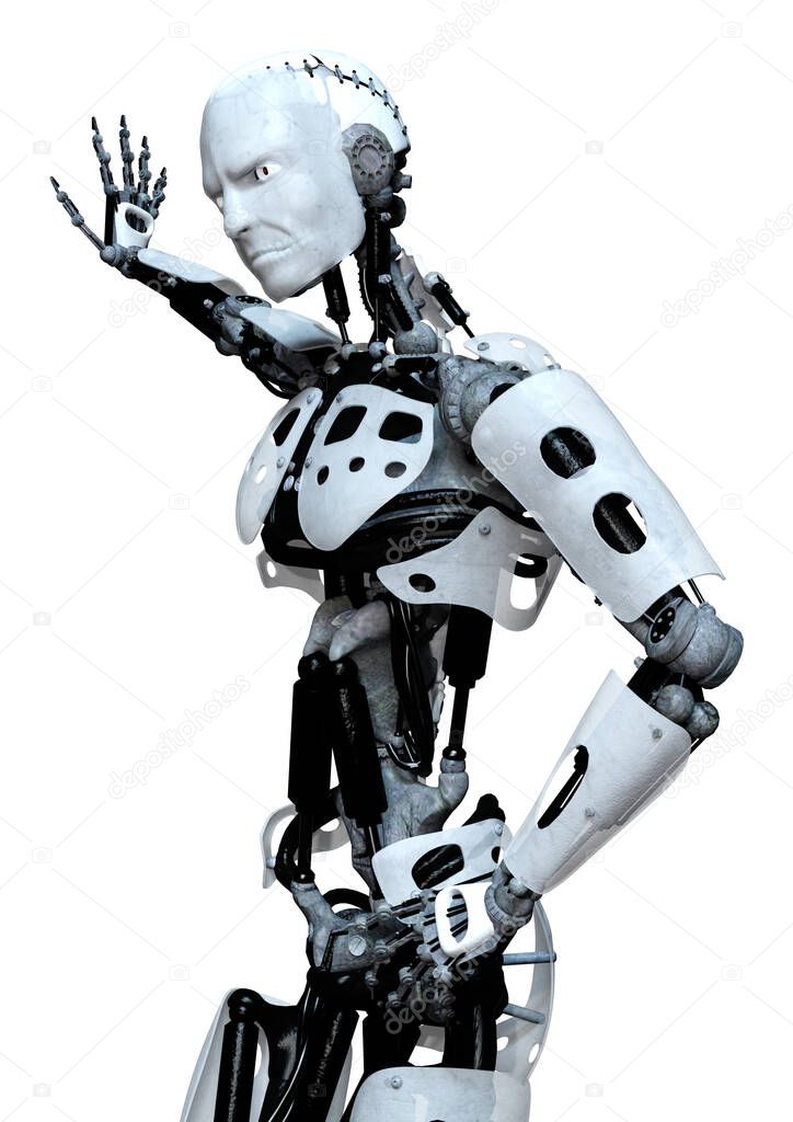 3D rendering of a male robot isolated on white background