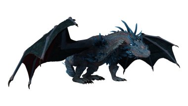 Beyaz arka planda izole edilmiş bir fantezi ejderhanın 3 boyutlu canlandırması