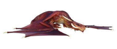 Beyaz arka planda izole edilmiş bir fantezi ejderhanın 3 boyutlu canlandırması