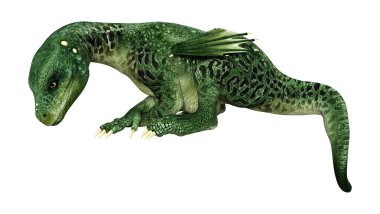 Beyaz arka planda izole edilmiş bir fantezi ejderhanın 3 boyutlu canlandırması