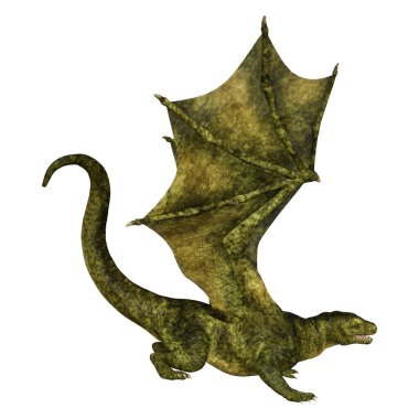 Beyaz arka planda izole edilmiş bir fantezi ejderhanın 3 boyutlu canlandırması