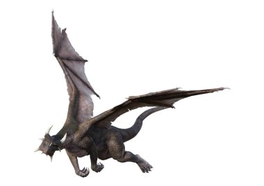 Beyaz arka planda izole edilmiş bir fantezi ejderhanın 3 boyutlu canlandırması