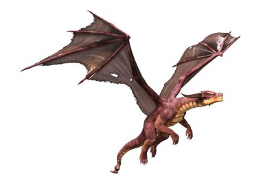 Beyaz arka planda izole edilmiş bir fantezi ejderhanın 3 boyutlu canlandırması