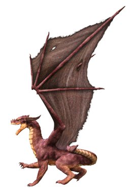 Beyaz arka planda izole edilmiş bir fantezi ejderhanın 3 boyutlu canlandırması