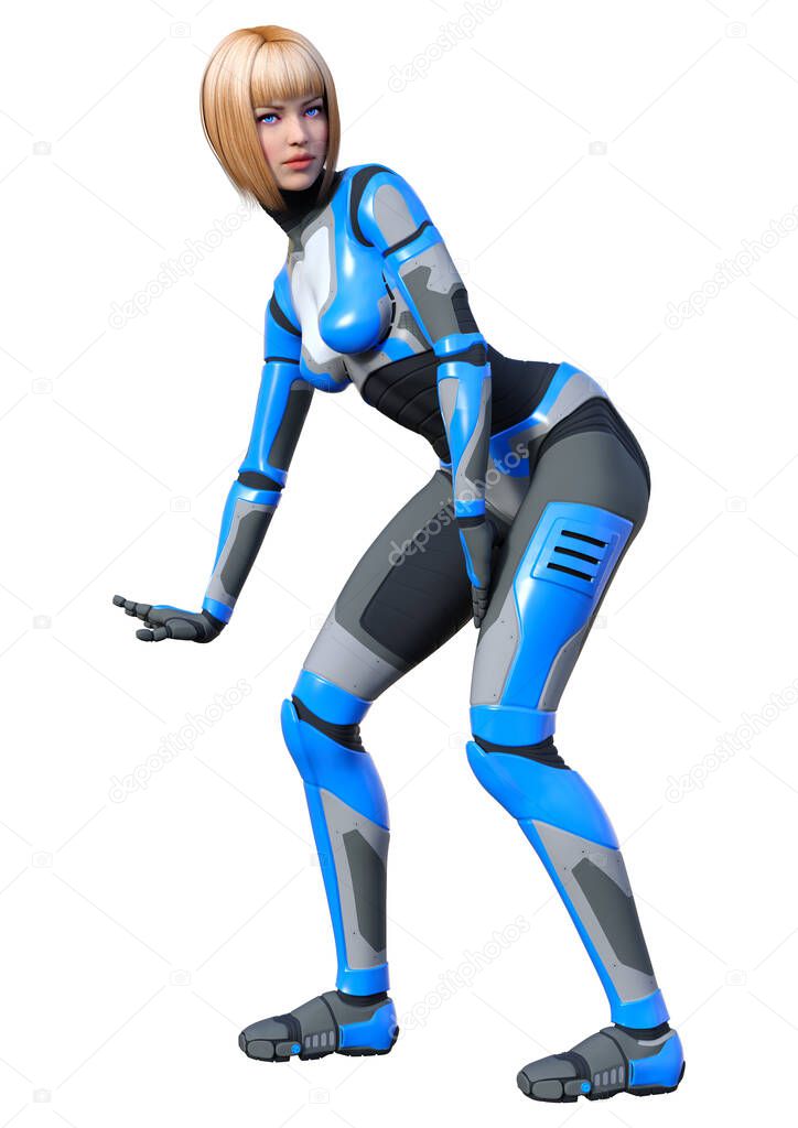 3D rendering of a female robot isolated on white background