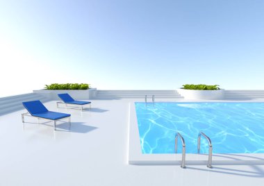 Lüks bir havuzun 3 boyutlu görünümü