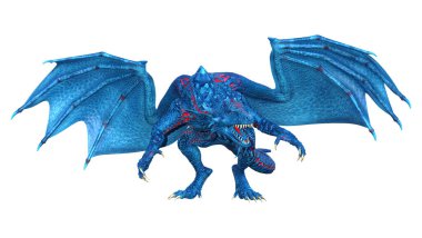 Beyaz arka planda izole edilmiş bir fantezi ejderhanın 3 boyutlu canlandırması