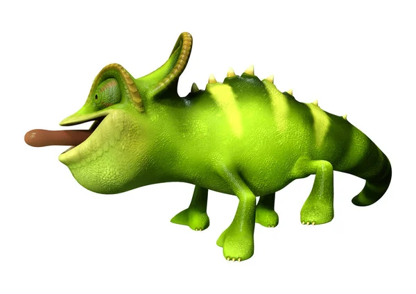 Återgivning Grön Tecknad Kameleont Isolerad Vit Bakgrund — Stockfoto