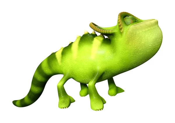 Rendering Green Cartoon Chameleon Isolated White Background — Stock Photo, Image