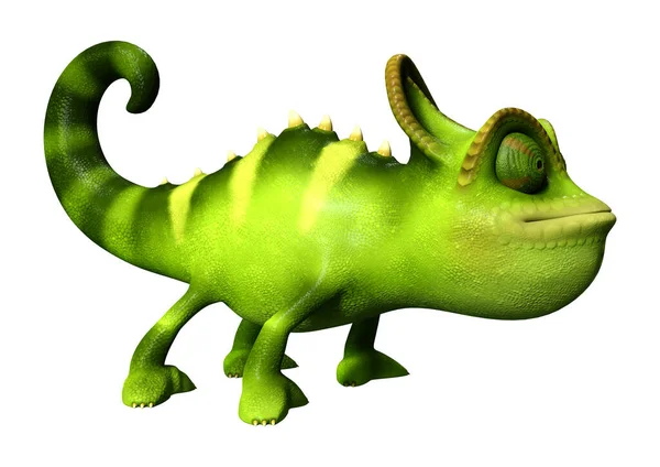 Rendering Green Cartoon Chameleon Isolated White Background — Stock Photo, Image