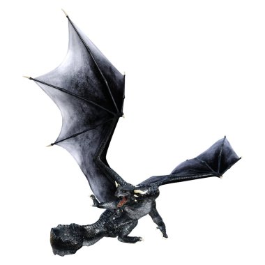 Beyaz arka planda izole edilmiş bir fantezi ejderhanın 3 boyutlu canlandırması