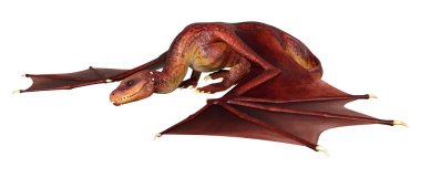 Beyaz arka planda izole edilmiş bir fantezi ejderhanın 3 boyutlu canlandırması