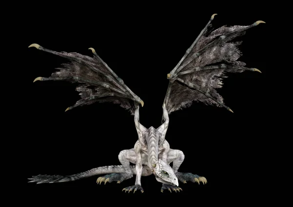 黒を背景に孤立したファンタジードラゴンの3Dレンダリング — ストック写真