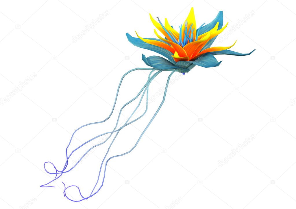 3D rendering of a fantasy alien flower isolated on white background